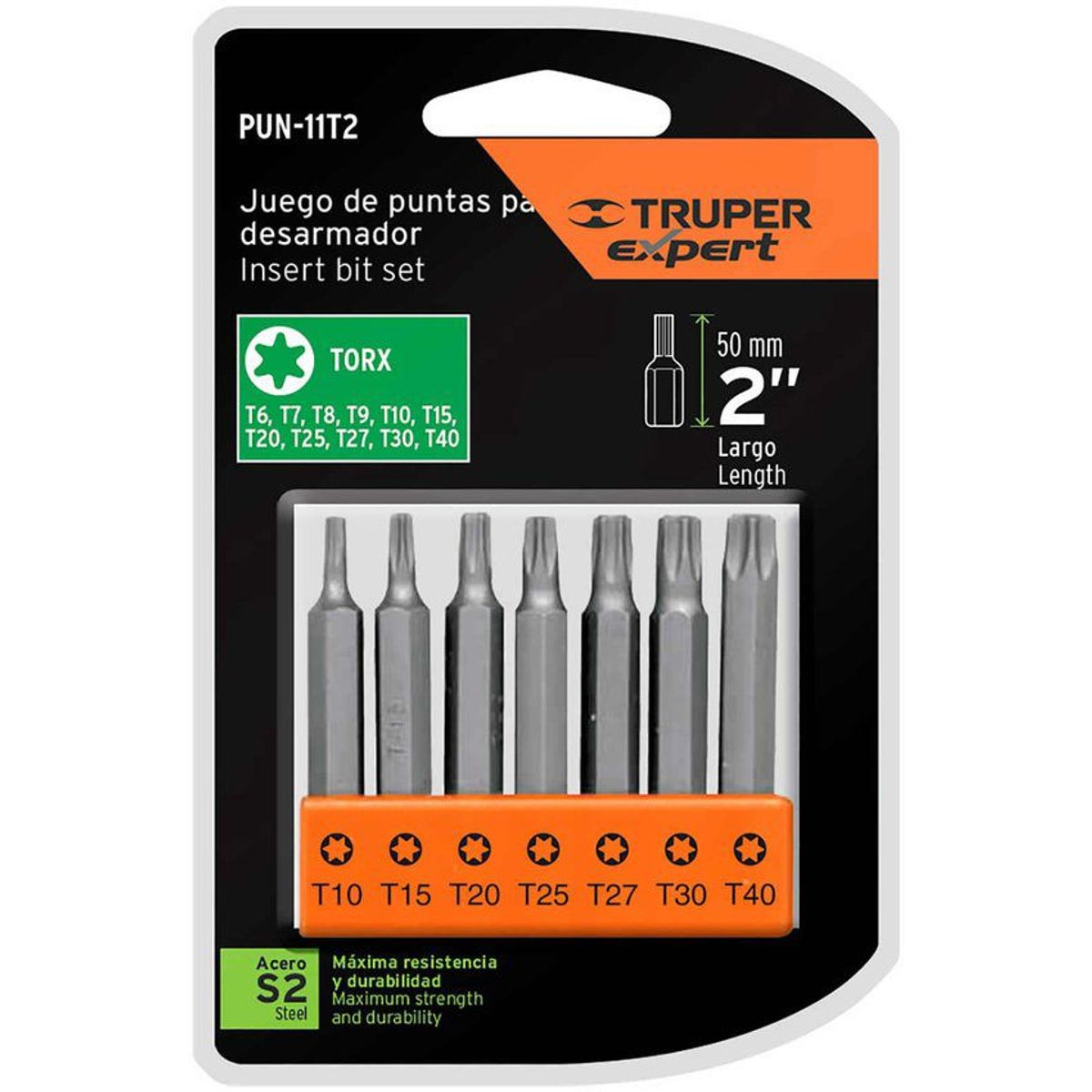 TRUPER - Juego De 7 Puntas Torx Sin Pin De Seguridad, Largo De 2" Truper
