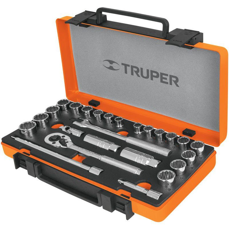 TRUPER - Juego De Copas Mixtas Con 25 Piezas, Cuadrante De 3/8" Truper