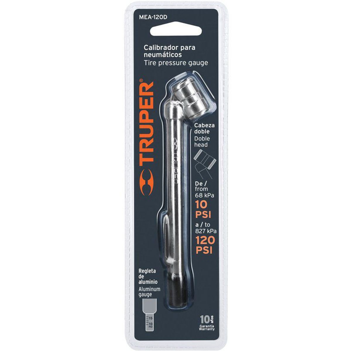 TRUPER - Calibrador De 10 Psi A 120 Psi Con Cabeza Doble, Profesional Truper