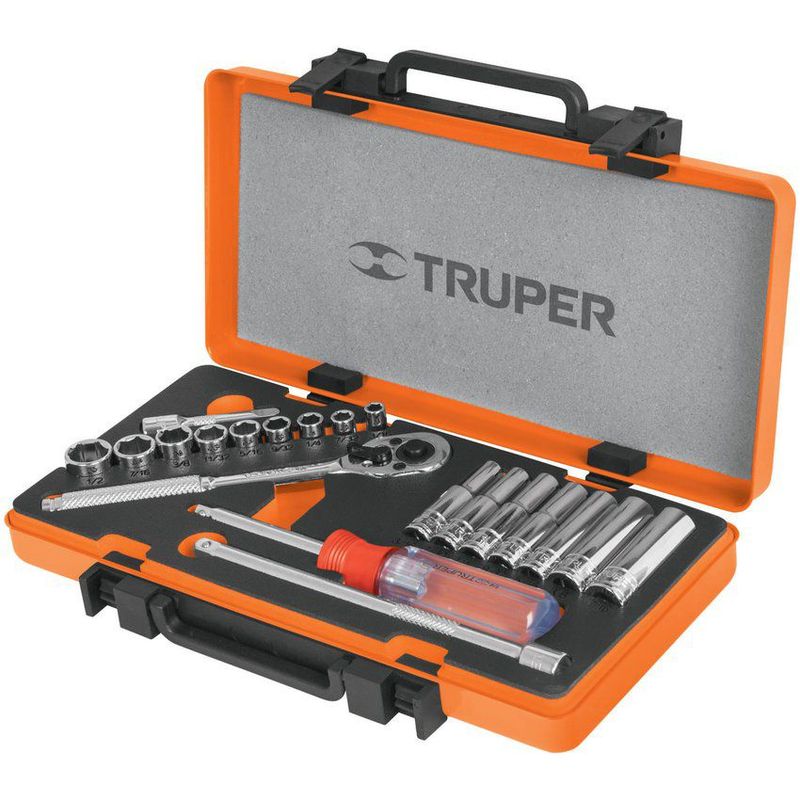 TRUPER - Juego De Copas Métricas Con 20 Piezas, Cuadrante De 1/4" Truper.