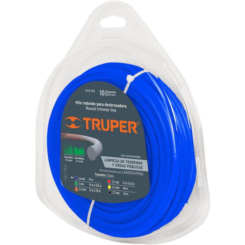 TRUPER - Hilo Redondo Para Guadañadora De 15 M, Diámetro 1.6 Mm Truper