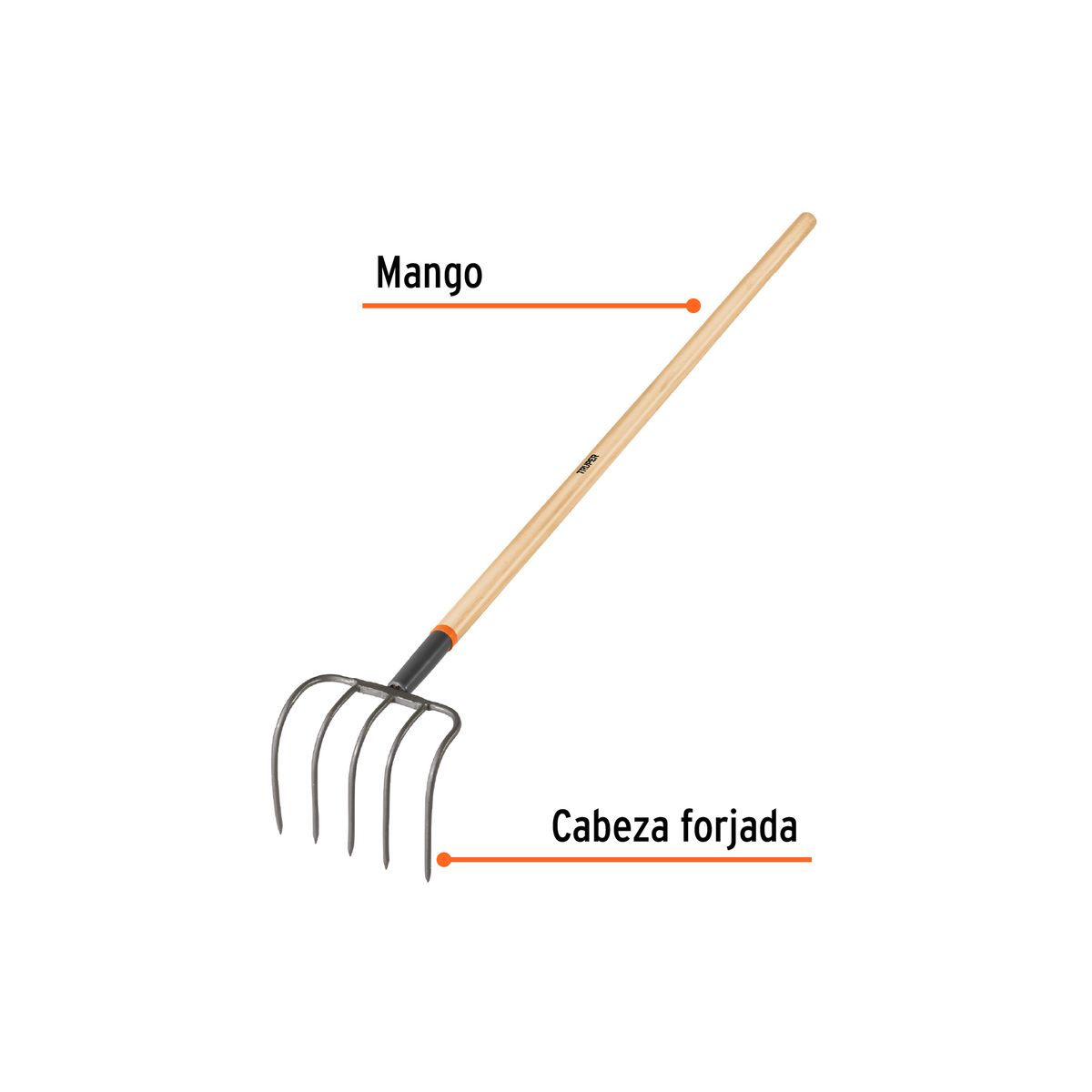 TRUPER - Cultivador O Bieldo De 5 Dientes Jardinero Mango Madera 60" Truper