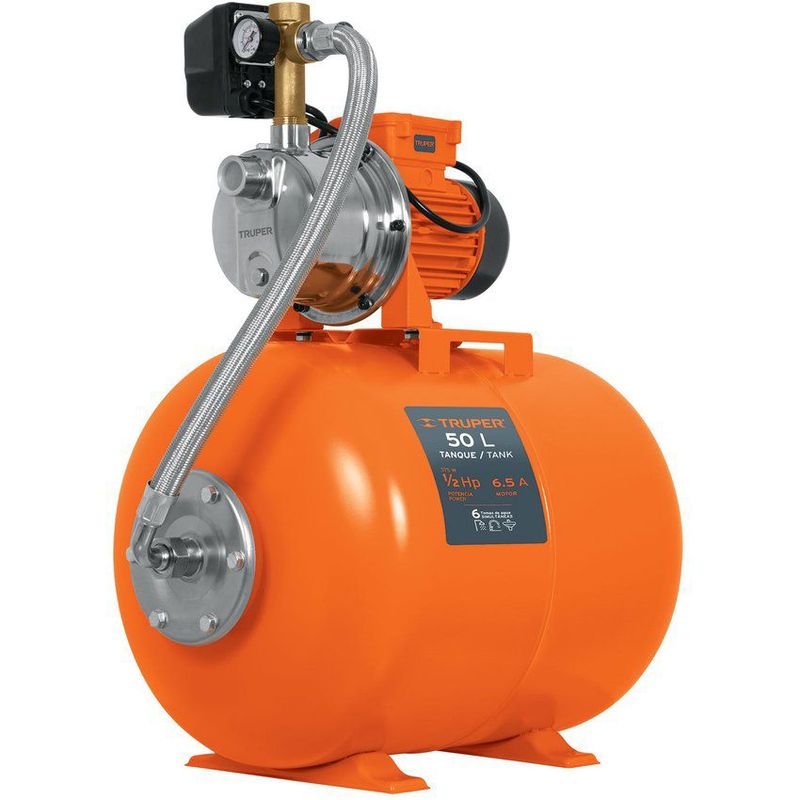 TRUPER - Bomba Hidroneumática 1/2 Hp, 50 Litros Con Bobinas En Cobre Truper
