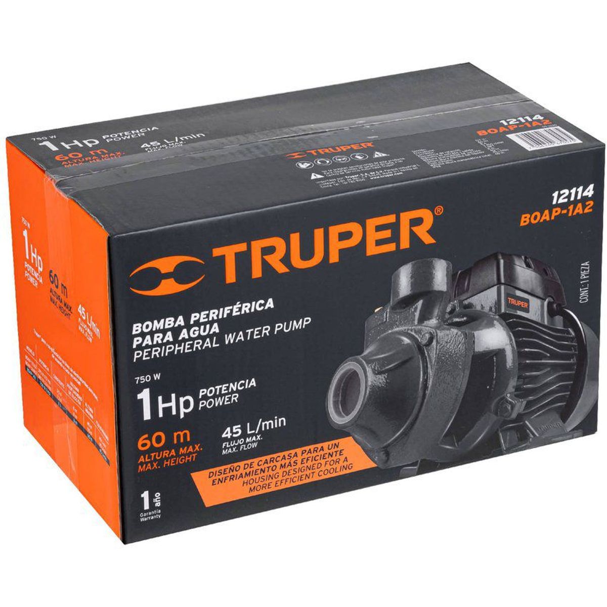 TRUPER - Motobomba Bomba Eléctrica Periférica De 1 Hp, 60 Metros Truper