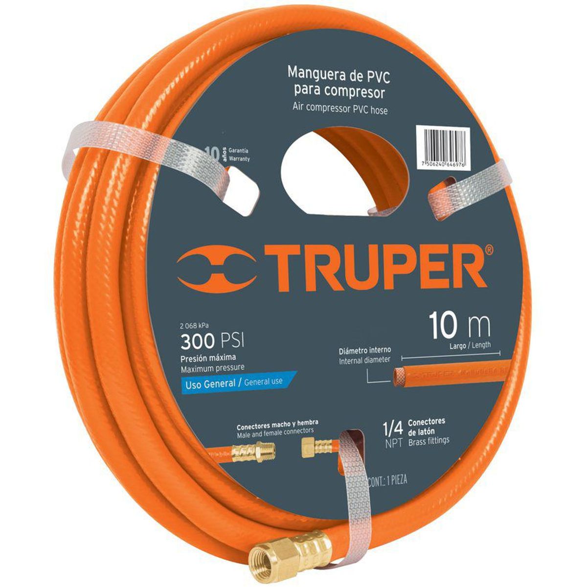 TRUPER - Manguera Para Compresor De Pvc 10 M, 1/4" Npt, 300 Psi Truper