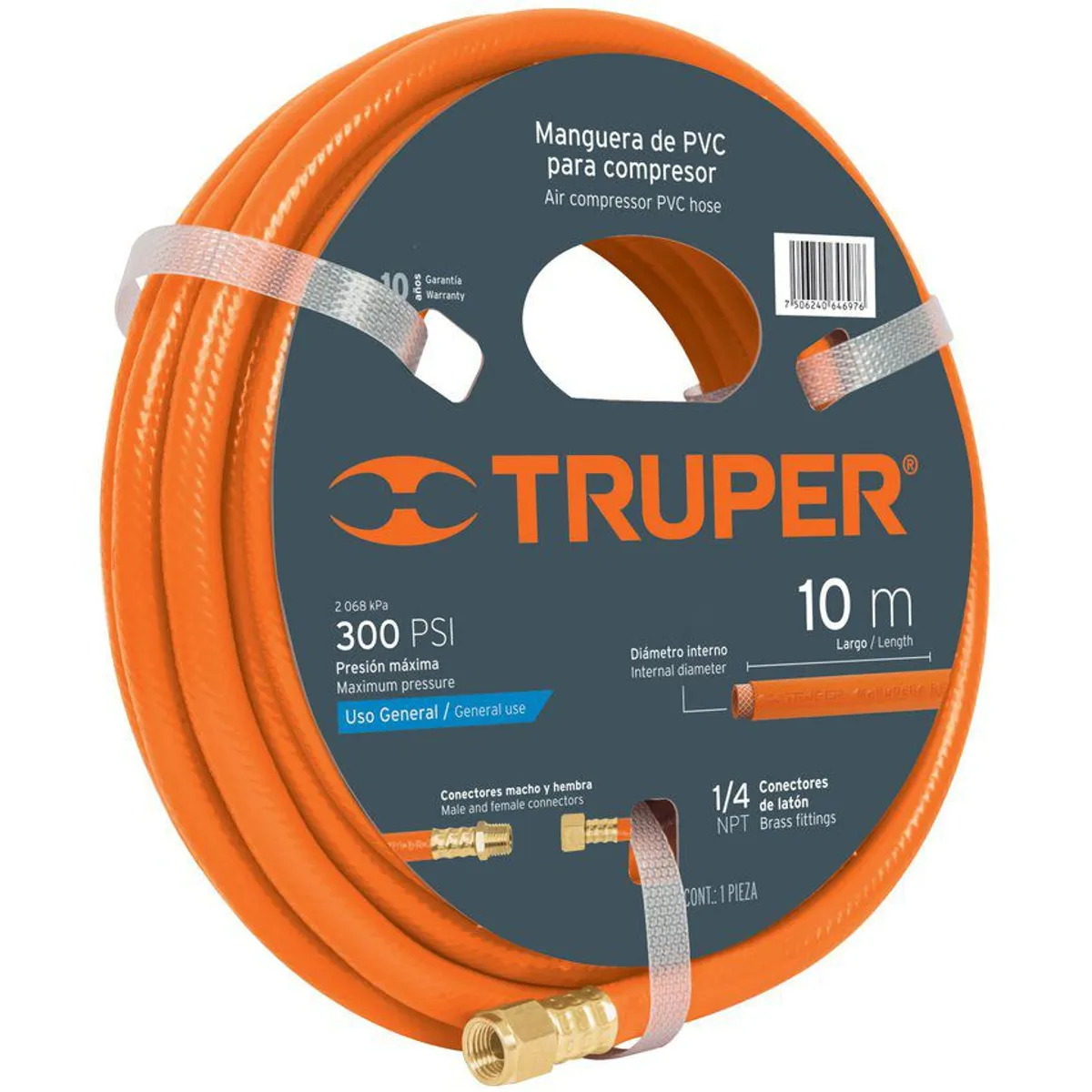TRUPER - Manguera Para Compresor De Pvc 10 M, 1/4" Npt, 300 Psi Truper