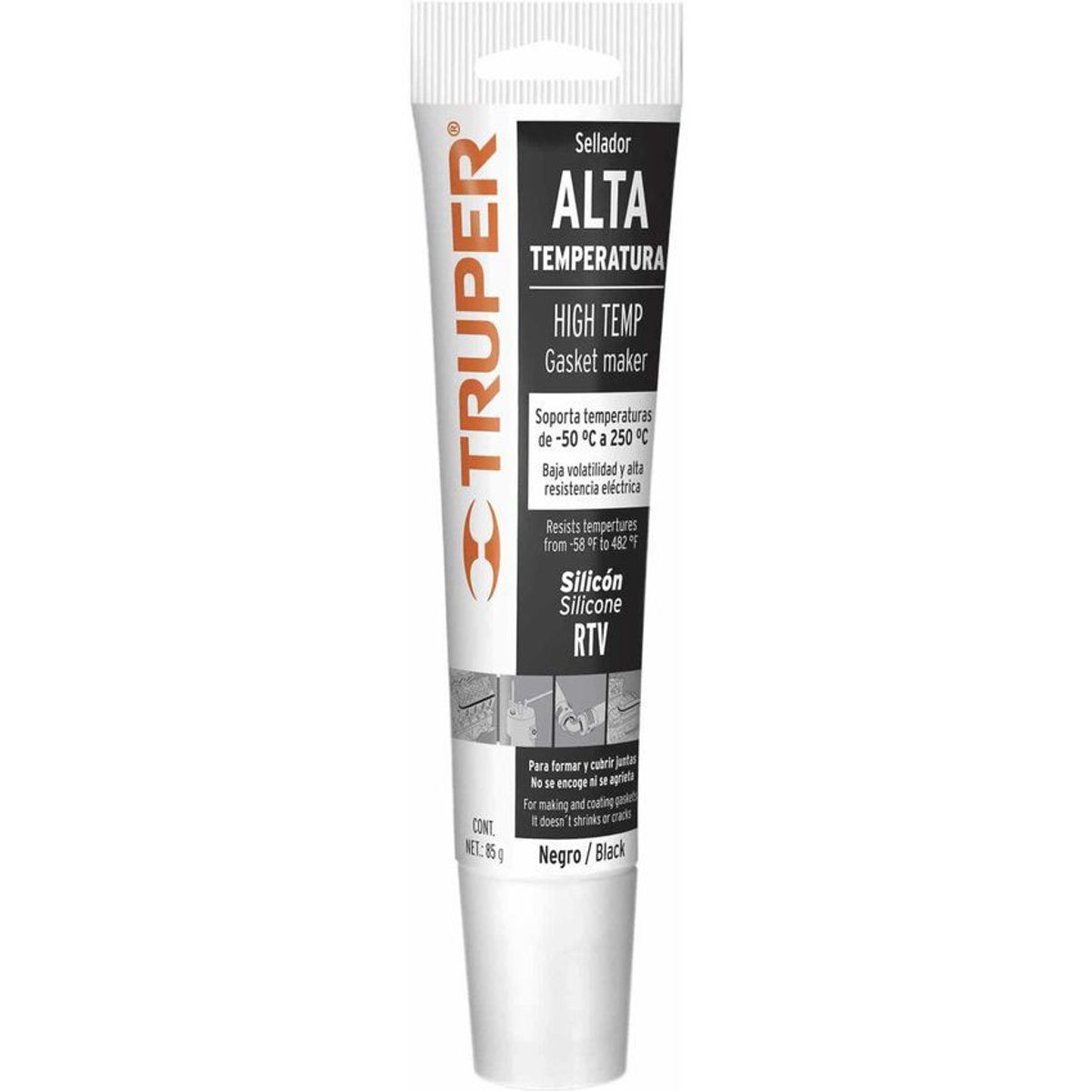 TRUPER - Silicona Altas Temperaturas Para Varios Usos 85 Gr, Negro Truper