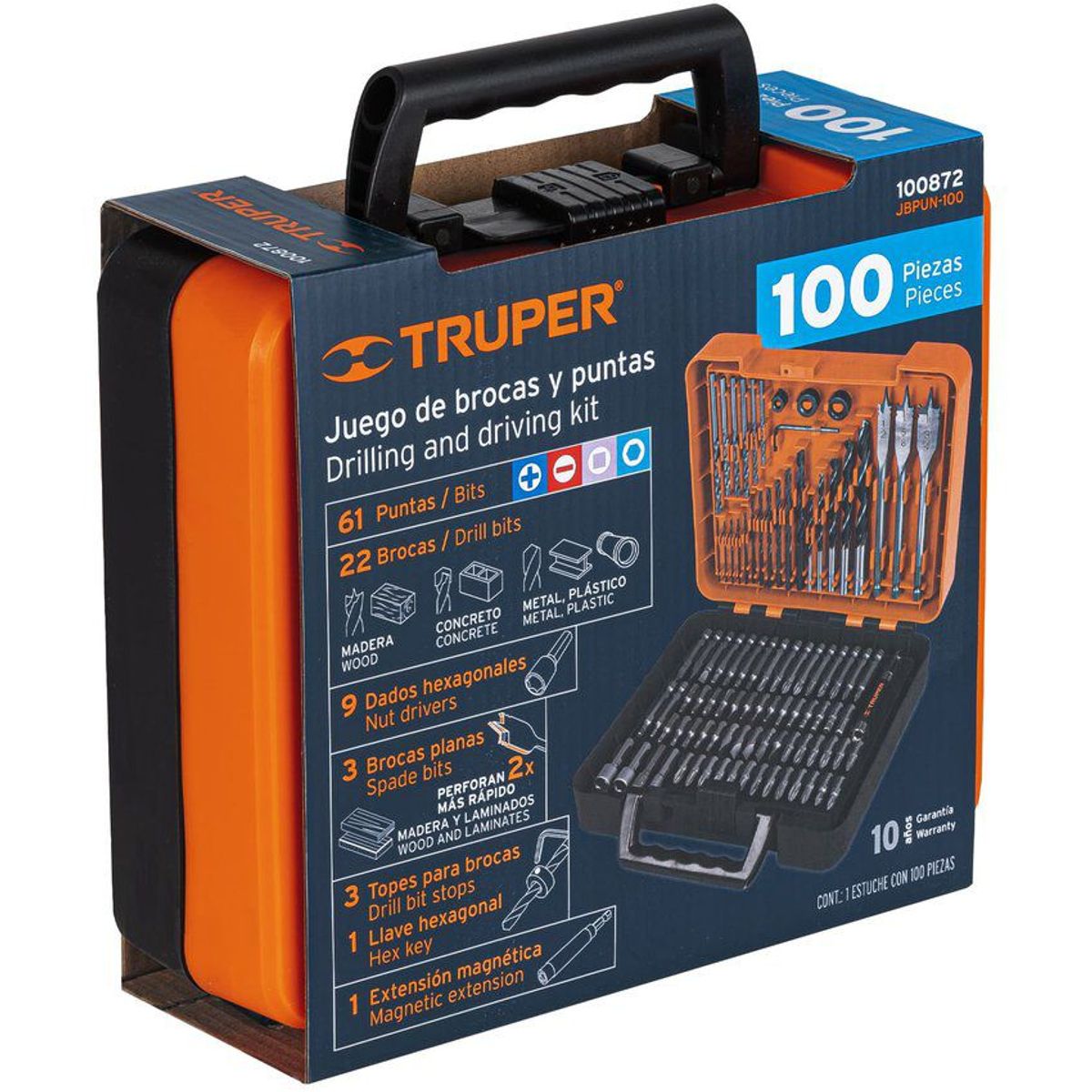 TRUPER - Juego De Brocas, Copas Y Puntas De 100 Piezas Con Estuche Truper