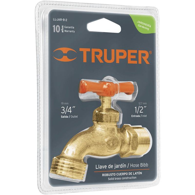 TRUPER - Llave De Agua De 1/2" Con Rosca Para Jardín, Latón, 140 Gr Truper