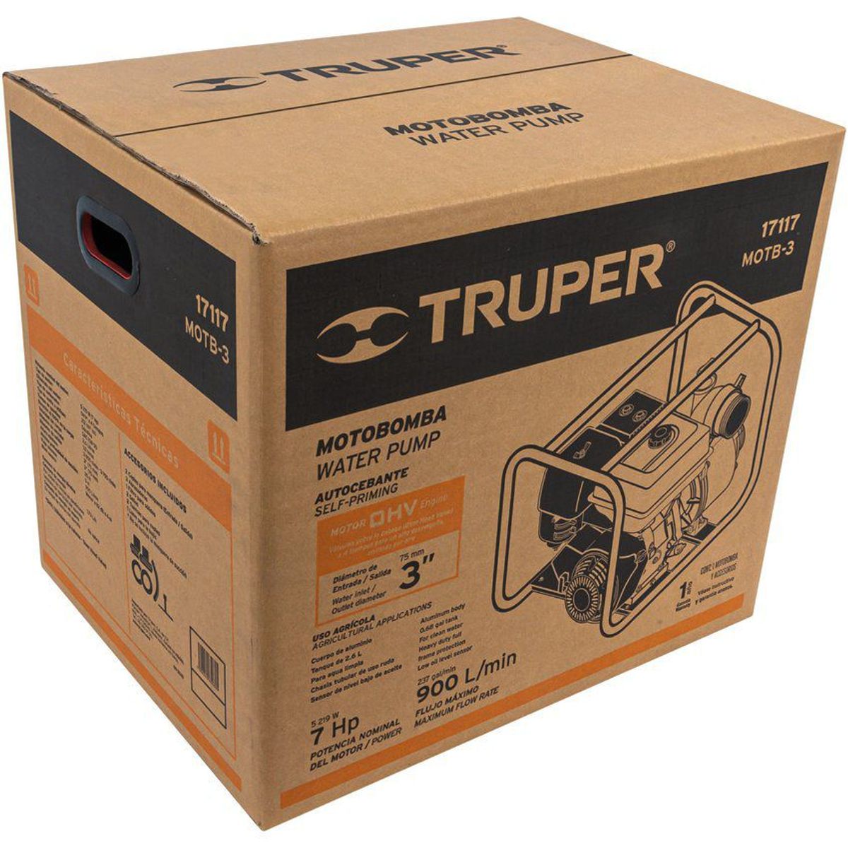 TRUPER - Motobomba A Gasolina 7 Hp, 900 L/min De 3", Autocebante Truper