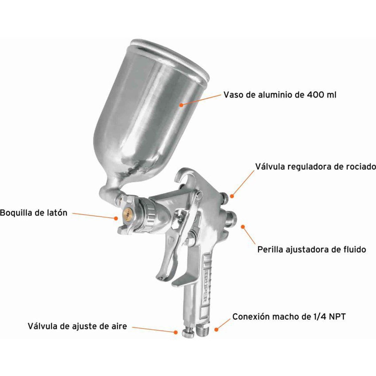 TRUPER - Pistola Para Pintar De Gravedad Lvmp 400 Ml, Boquilla 1.7 Mm Truper