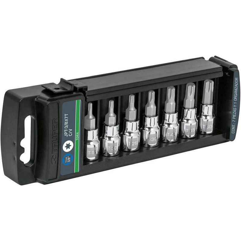 TRUPER - Juego De 7 Copas Punta Torx T-15 Hasta T-50, Cuadrante 3/8" Truper