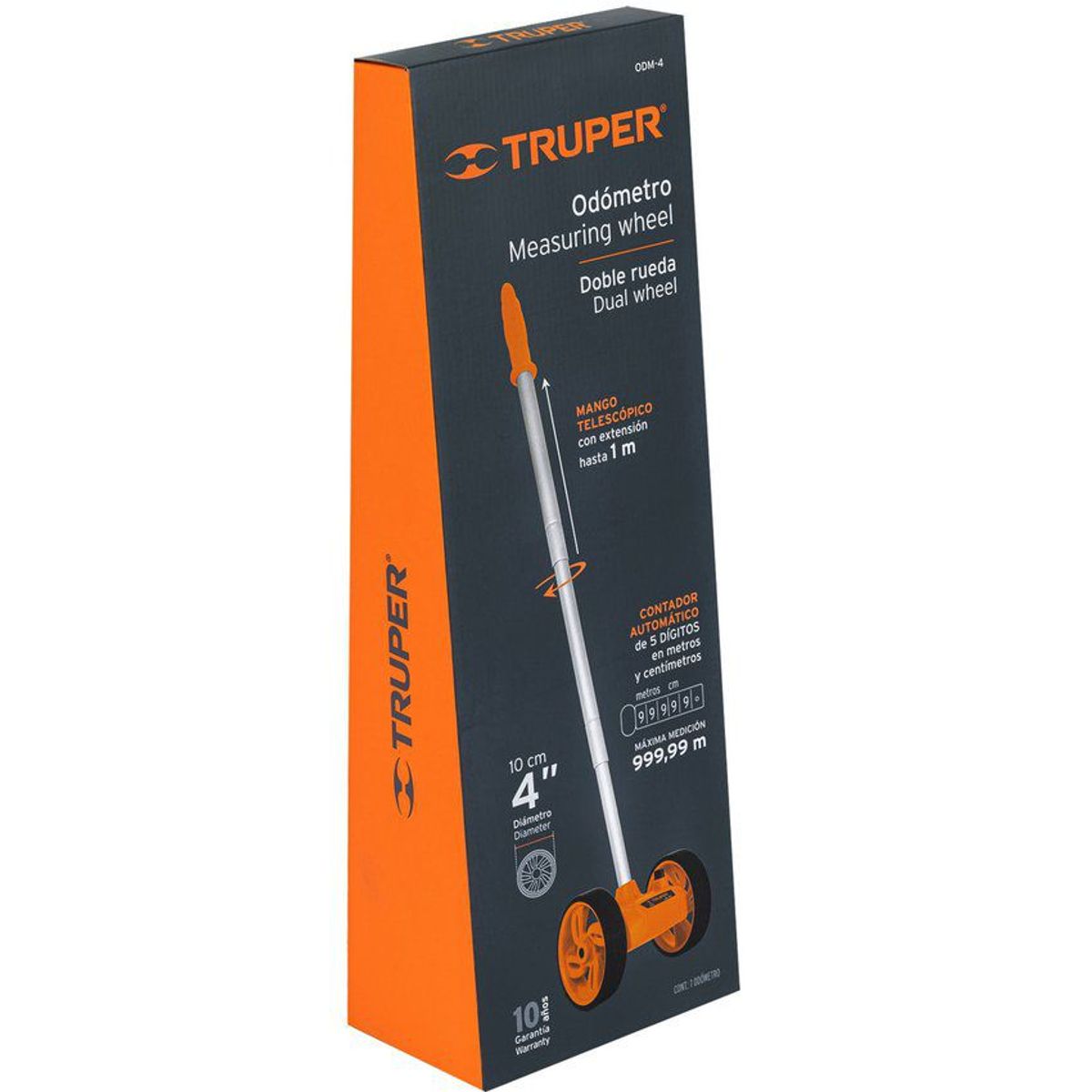 TRUPER - Odómetro de 999,99 metros con 2 ruedas y mango telescópico truper