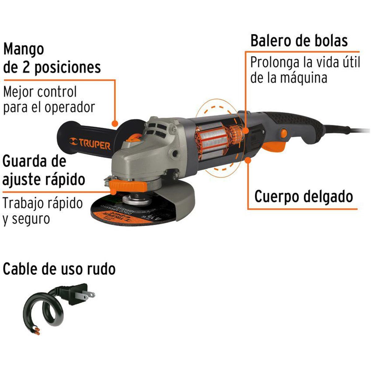 TRUPER - Pulidora Angular De 4.1/2" Industrial, 950 W, 11.000 Rpm Truper