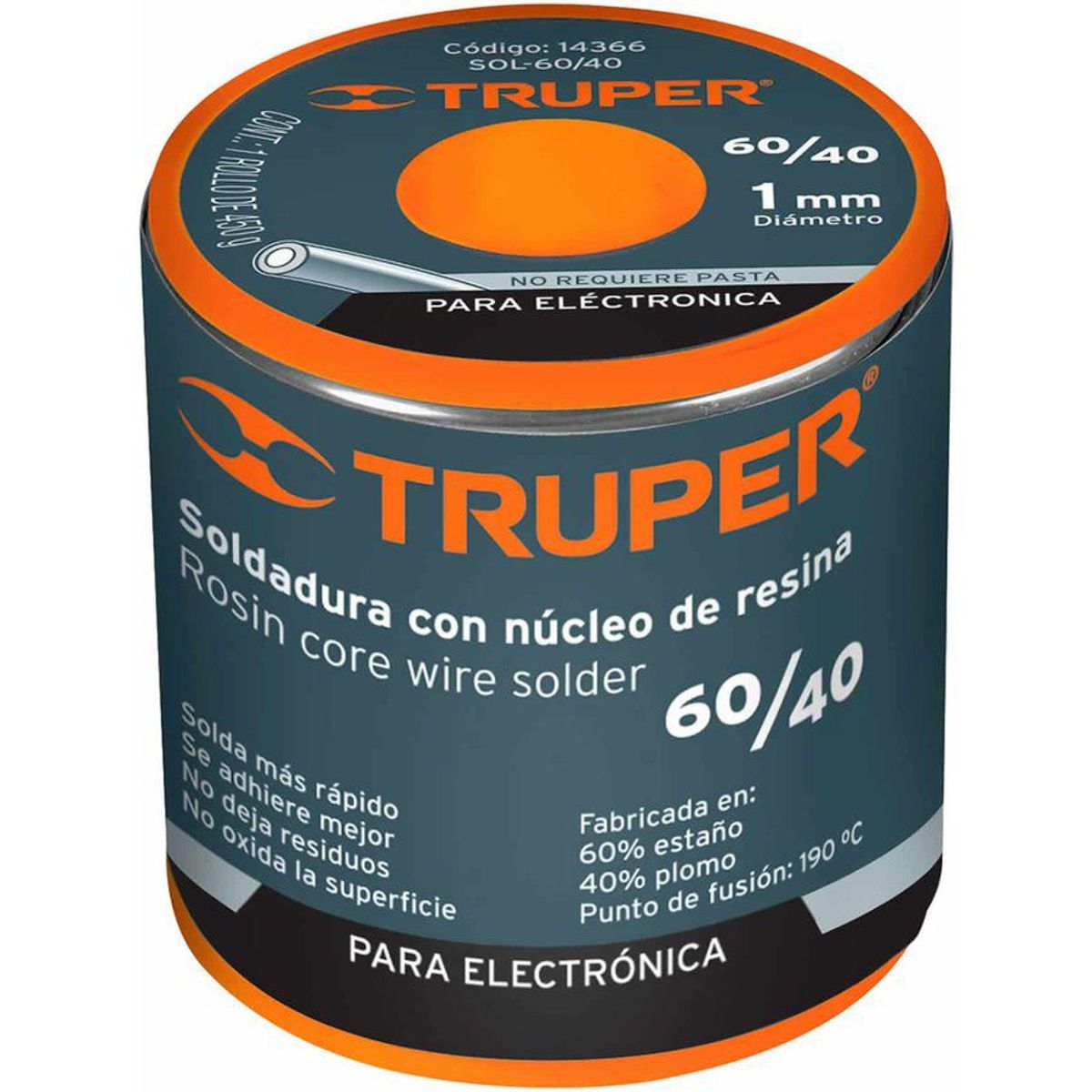 TRUPER - Soldadura De Estaño Para Electrónica 60/40, Núcleo De Resina Truper