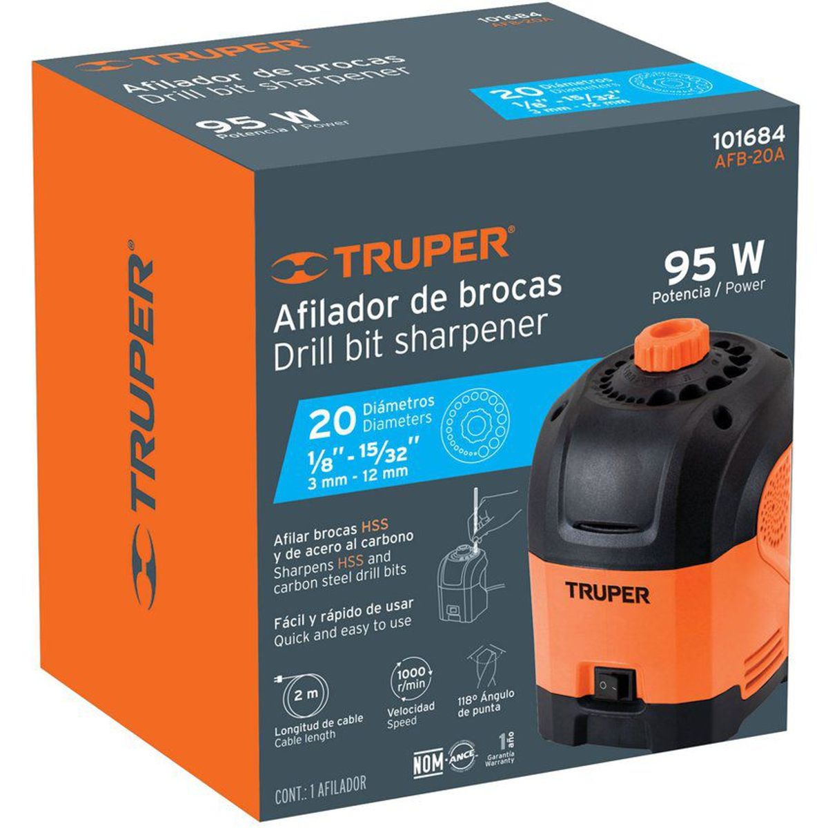 TRUPER - Afilador De Brocas Eléctrico 18 A 12 Truper Punta 118°