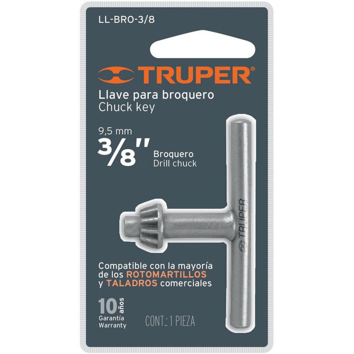 TRUPER - Llave Para Mandril De 3/8" Con Acabado Cromado Anti-Oxido Truper