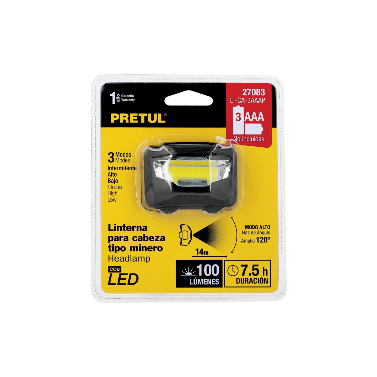 PRETUL - Linterna Minero 100 Lm 14 M De Pilas Ipx2 Pretul 3 Funciones