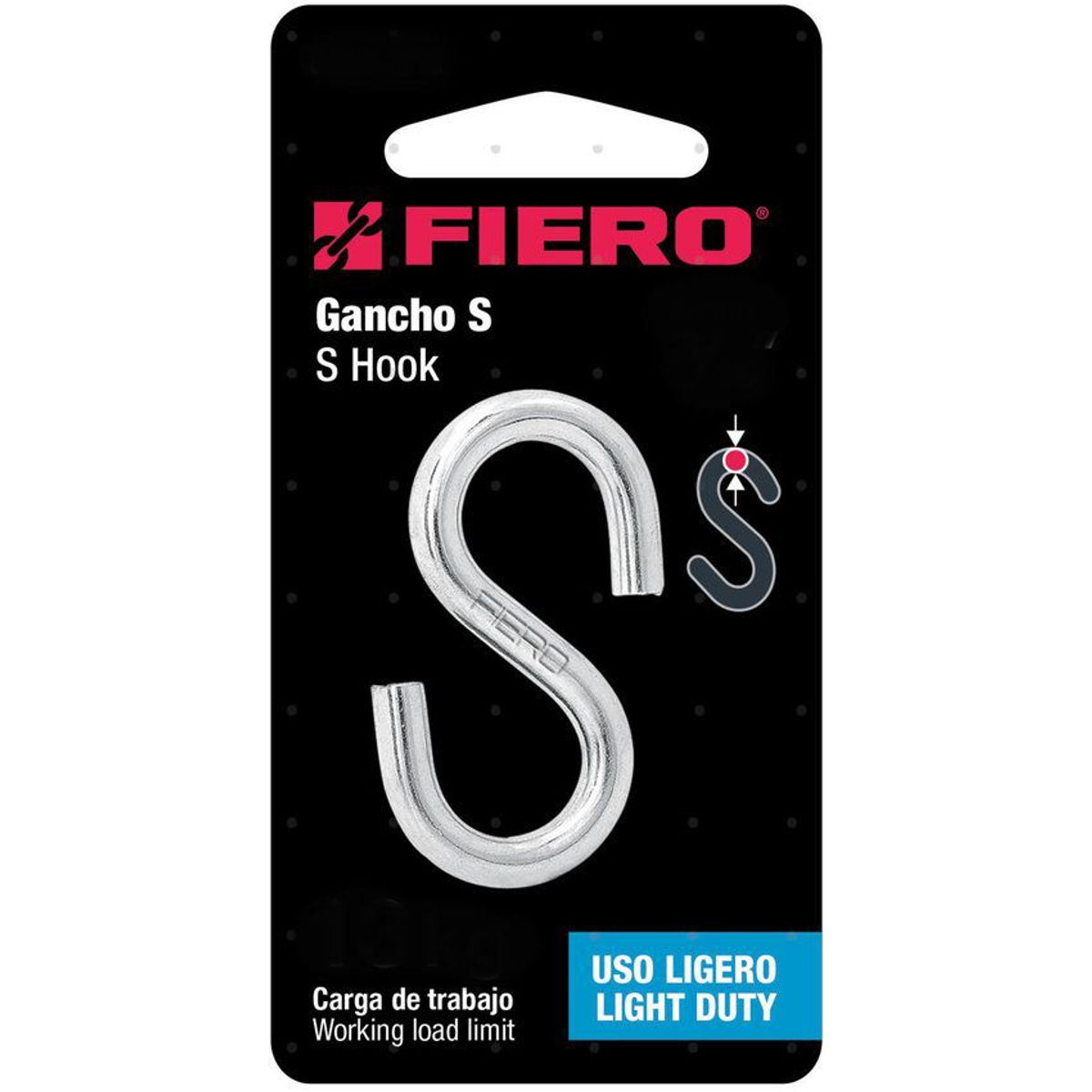 FIERO - Gancho Tipo S En Acero Al Carbono, Carga Máxima 77 Kg Fiero