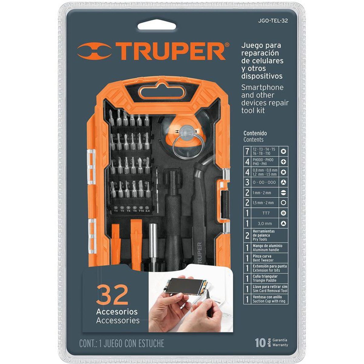 TRUPER - Juego Reparación Celulares PS4 Xbox y Dispositivos 32 Piezas Truper