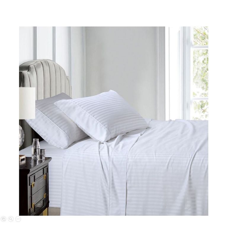 GENERICO - JUEGO DE SABANAS 250 HILOS TAMAÑO DOBLE ALGODON SATEEN STRIPE BLANCO