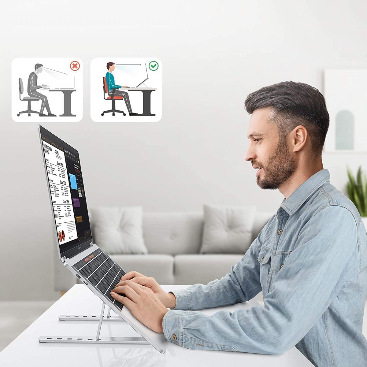 GENERICO - Base Soporte Para Portátil Ergonómica/reclinable, 7 Niveles Plateado