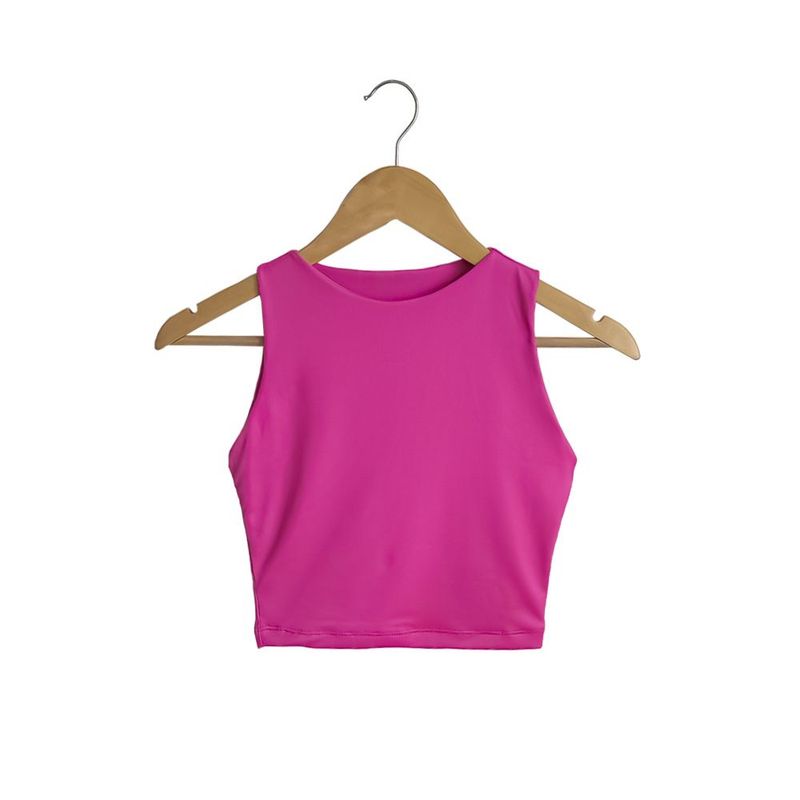 SYK - Blusa Crop Top Para Mujer Unicolor Licrado Fucsia.