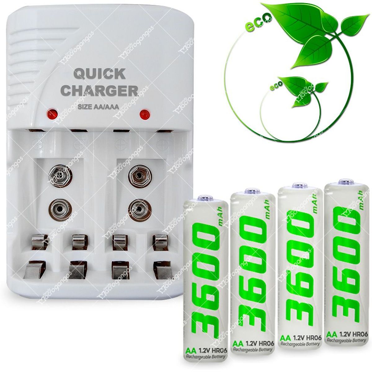 GENERICO - Cargador Y 4 Pilas Baterías Recargables Aa 3600mah