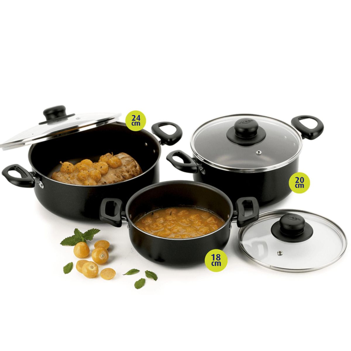 UNIVERSAL - Batería de Cocina 6 Piezas UNIVERSAL Antiadherente con Tapa de Vidrio.