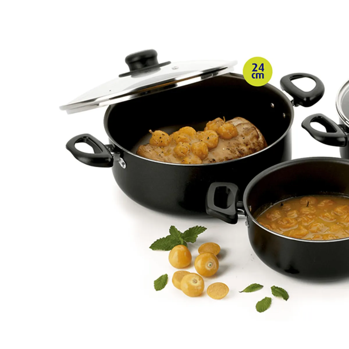 UNIVERSAL - Batería de Cocina 6 Piezas UNIVERSAL Antiadherente con Tapa de Vidrio.