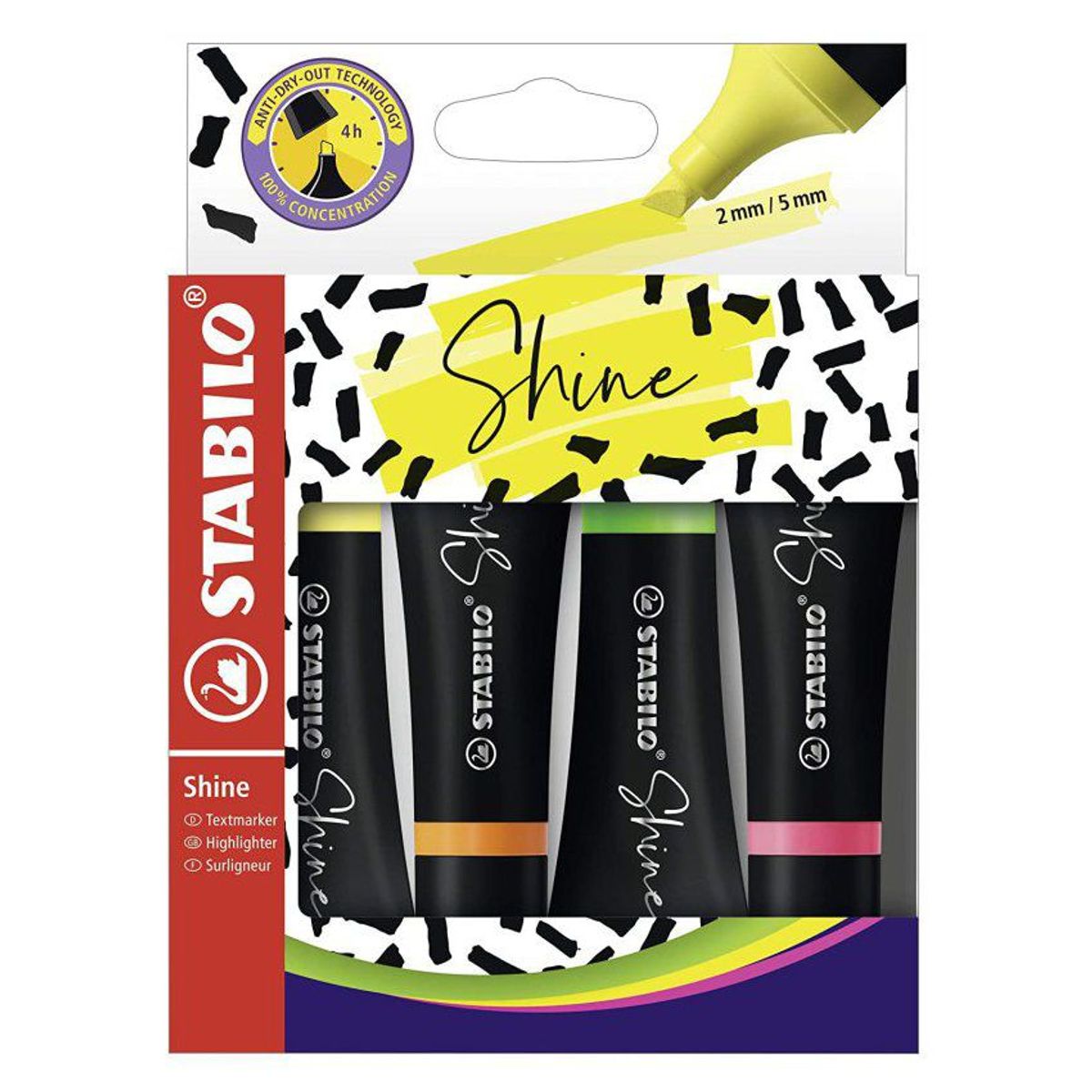 STABILO - Estuche resaltador stabilo shine 4 unidades surtido