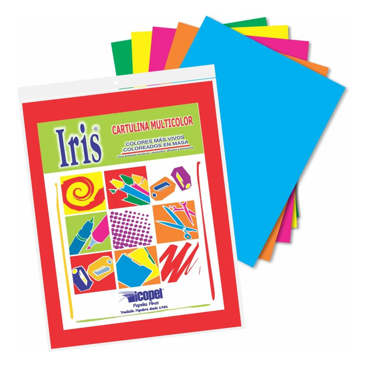 ICOPEL - Cartulina iris multicolor icopel octavo bolsa x 18 hojas