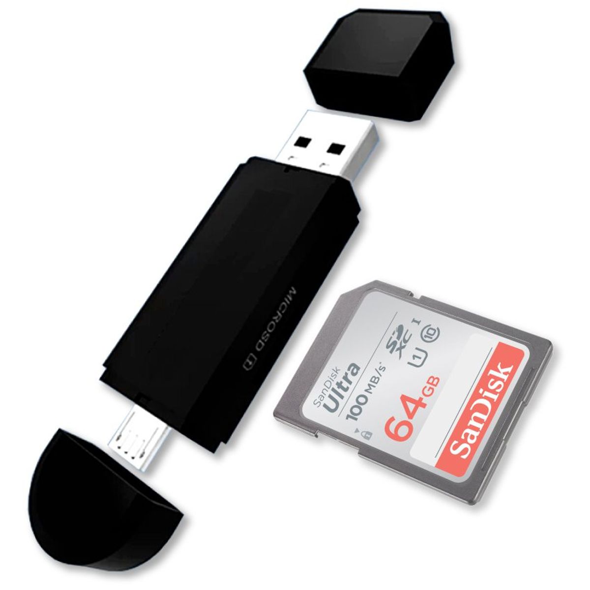 GENERICO - Lector de Memorias SD y Micro sd a USB - Negro
