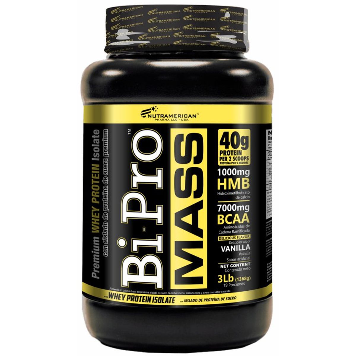 MEGAPLEX - Proteina Con HMB Con BCAA BIPRO MASS Vainilla 3 lb 1368 g