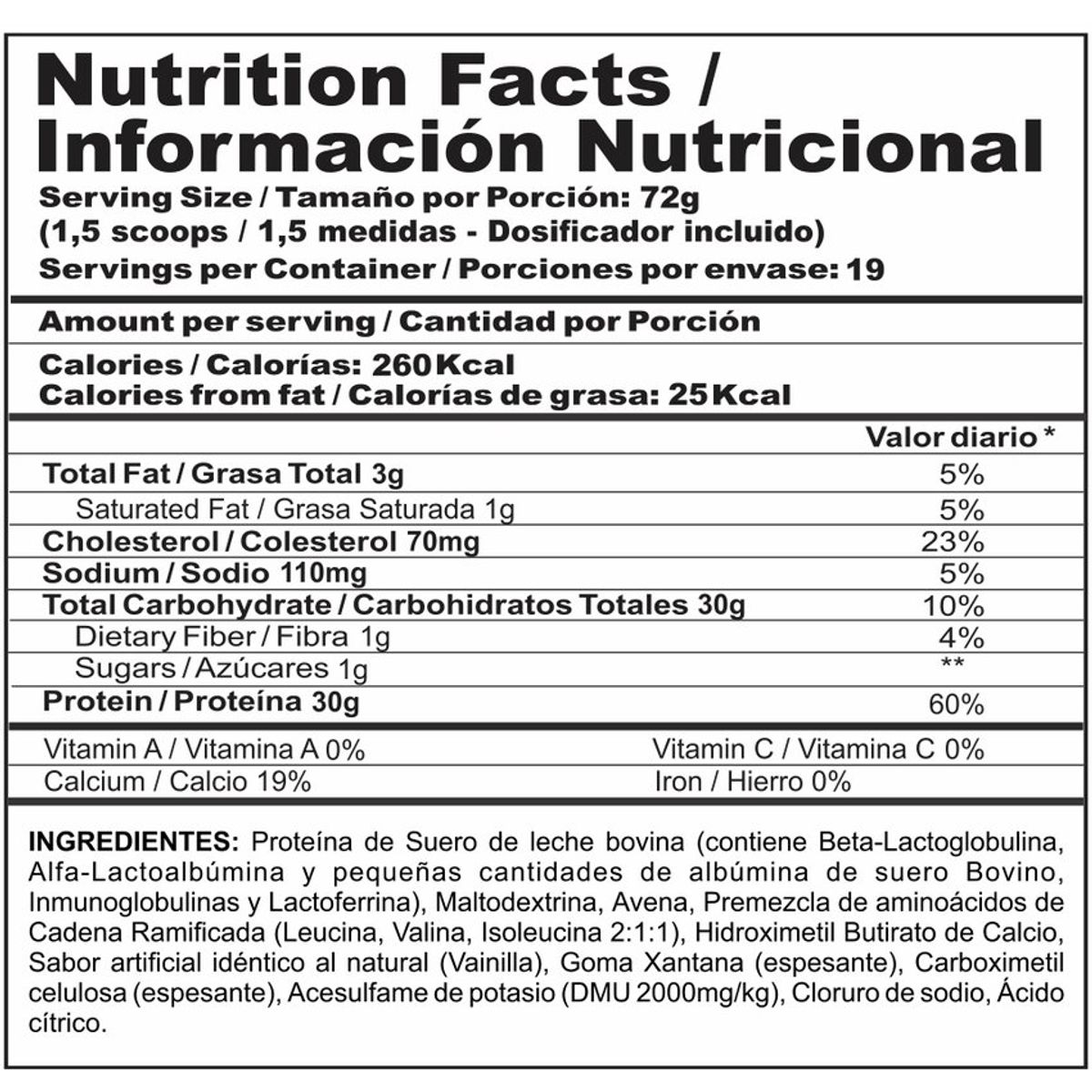 MEGAPLEX - Proteina Con HMB Con BCAA BIPRO MASS Vainilla 3 lb 1368 g