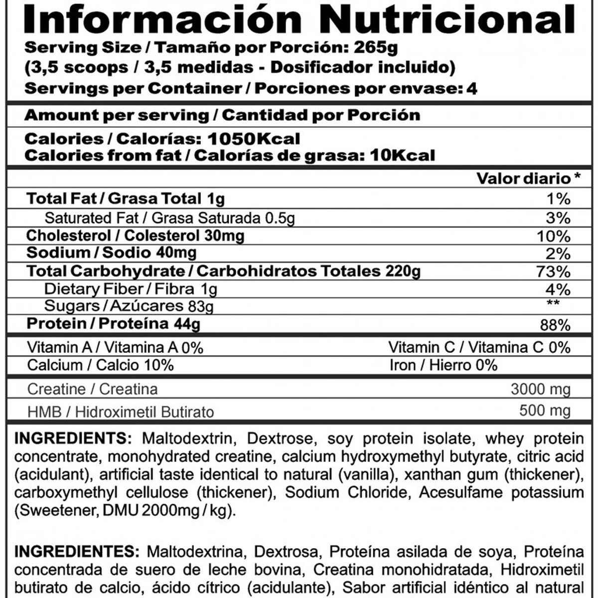 MEGAPLEX - Megaplex Creatine Power 2 lb-Proteína Hipercalorica+Creatina Monohidra