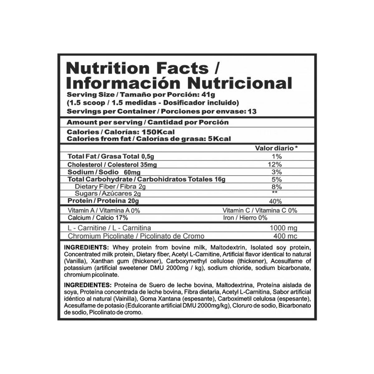 MEGAPLEX - Proteina Con L-Carnitina MEGA LITE ZERO Vainilla 1.17 lb 533 g