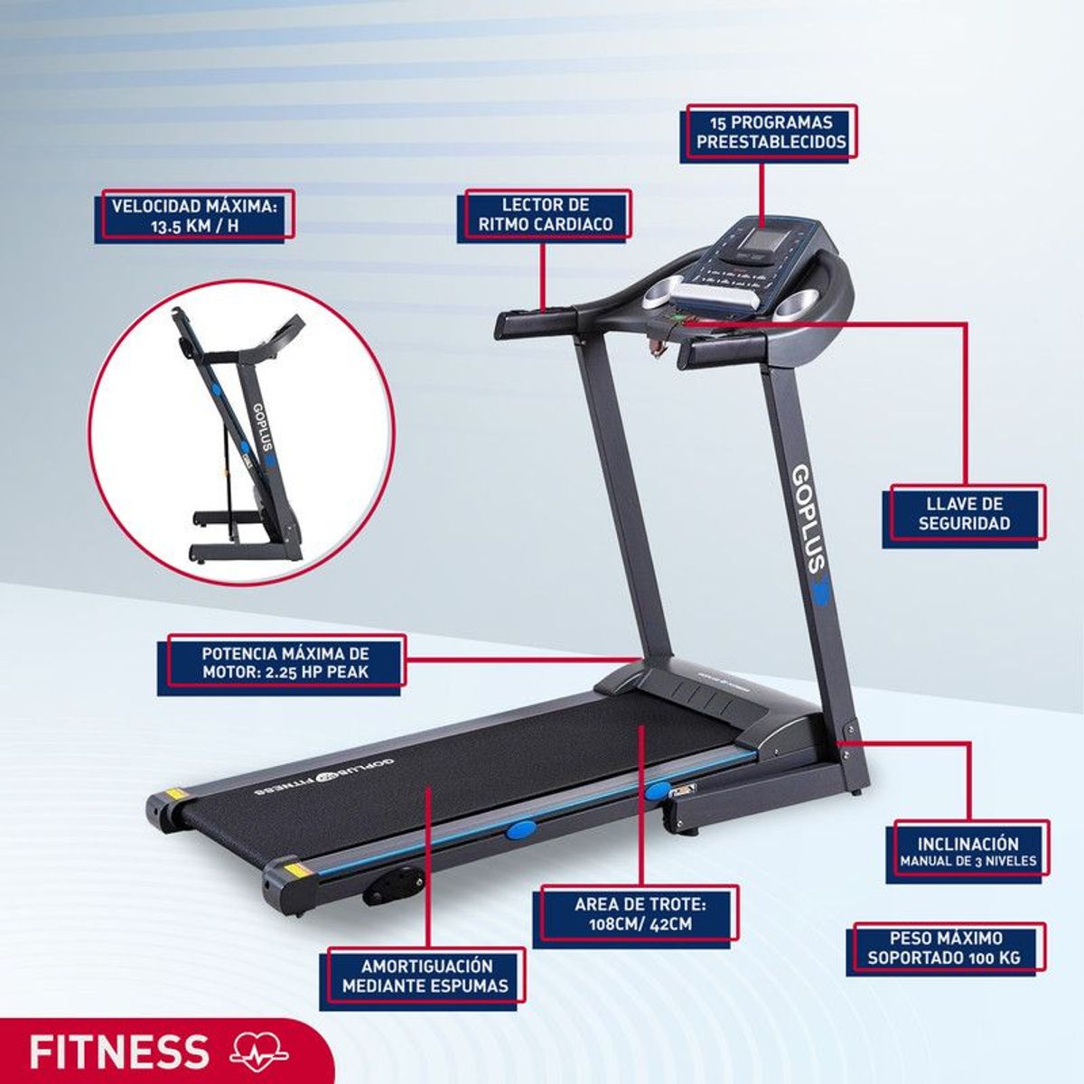 HOMESALE - Banda Caminadora Trotadora HouseFit Goplus 135Kmh Plegable.