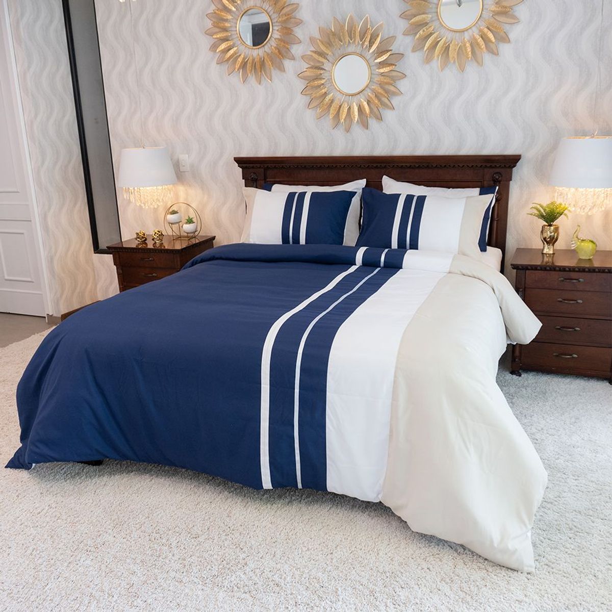 AMARE HOME - Duvet Cover Zafiro- Colección Ilusión 6 Piezas Semidoble.