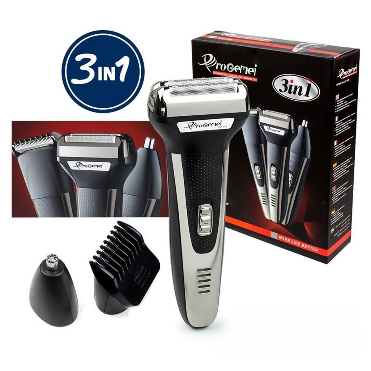 GEMEI GEEMY - Afeitadora Recargable Peluquera Profesional 3 En 1 Personal