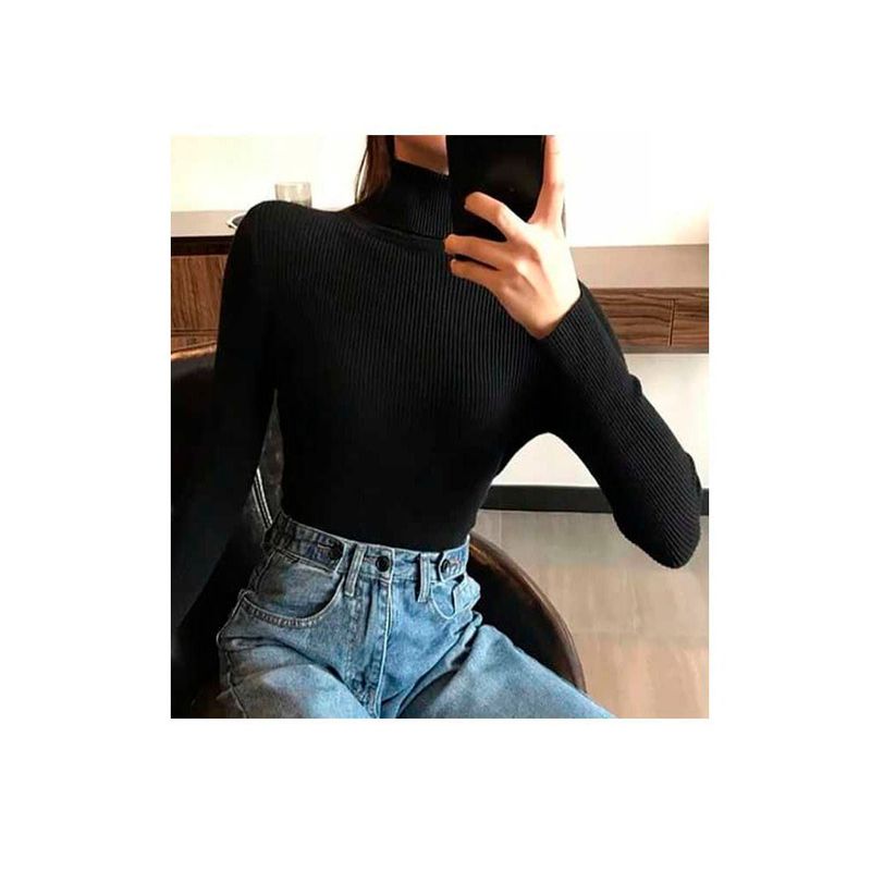 SYK - Buzo Cuello Tortuga Para Mujer Negro