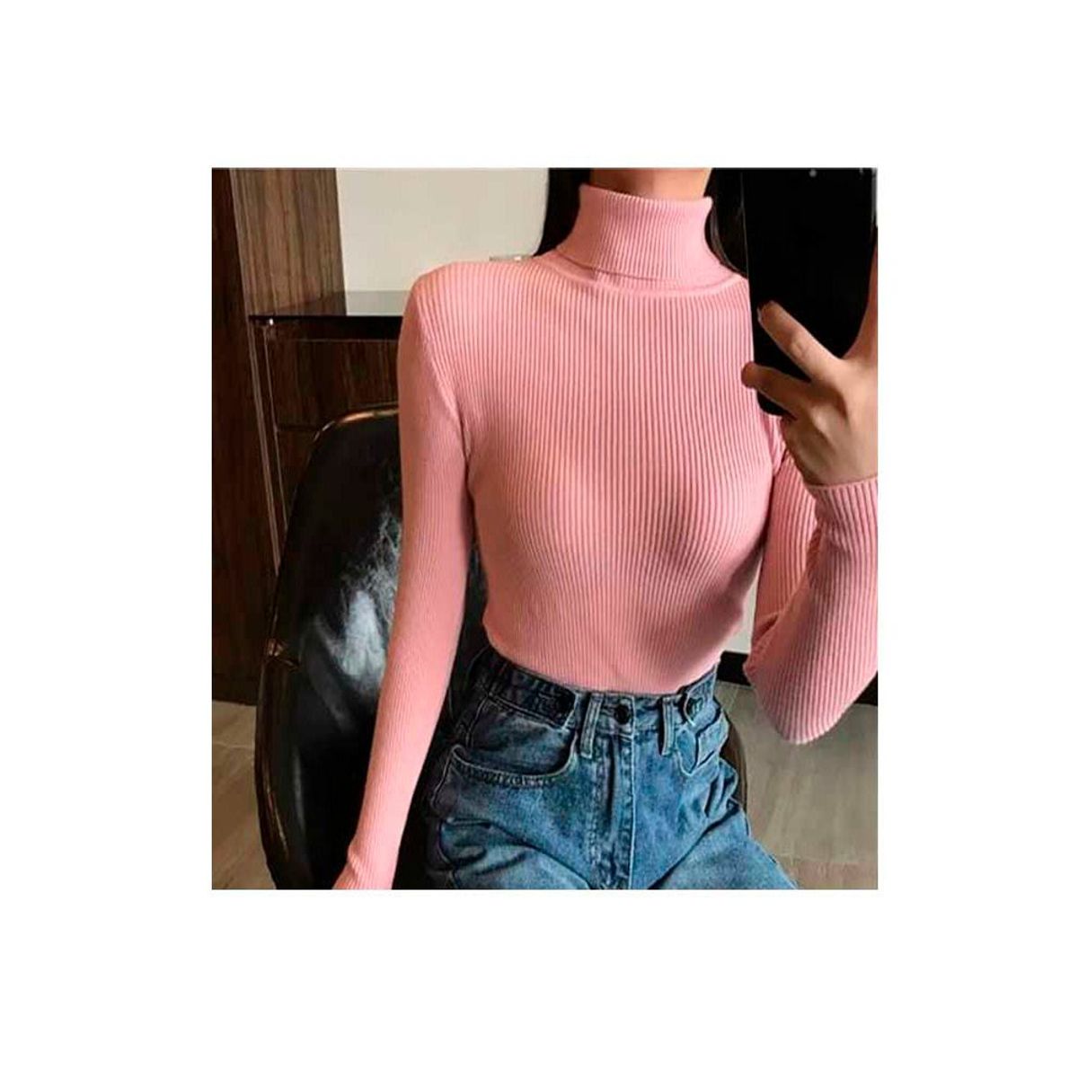 SYK - Buzo Cuello Tortuga Para Mujer Rosado