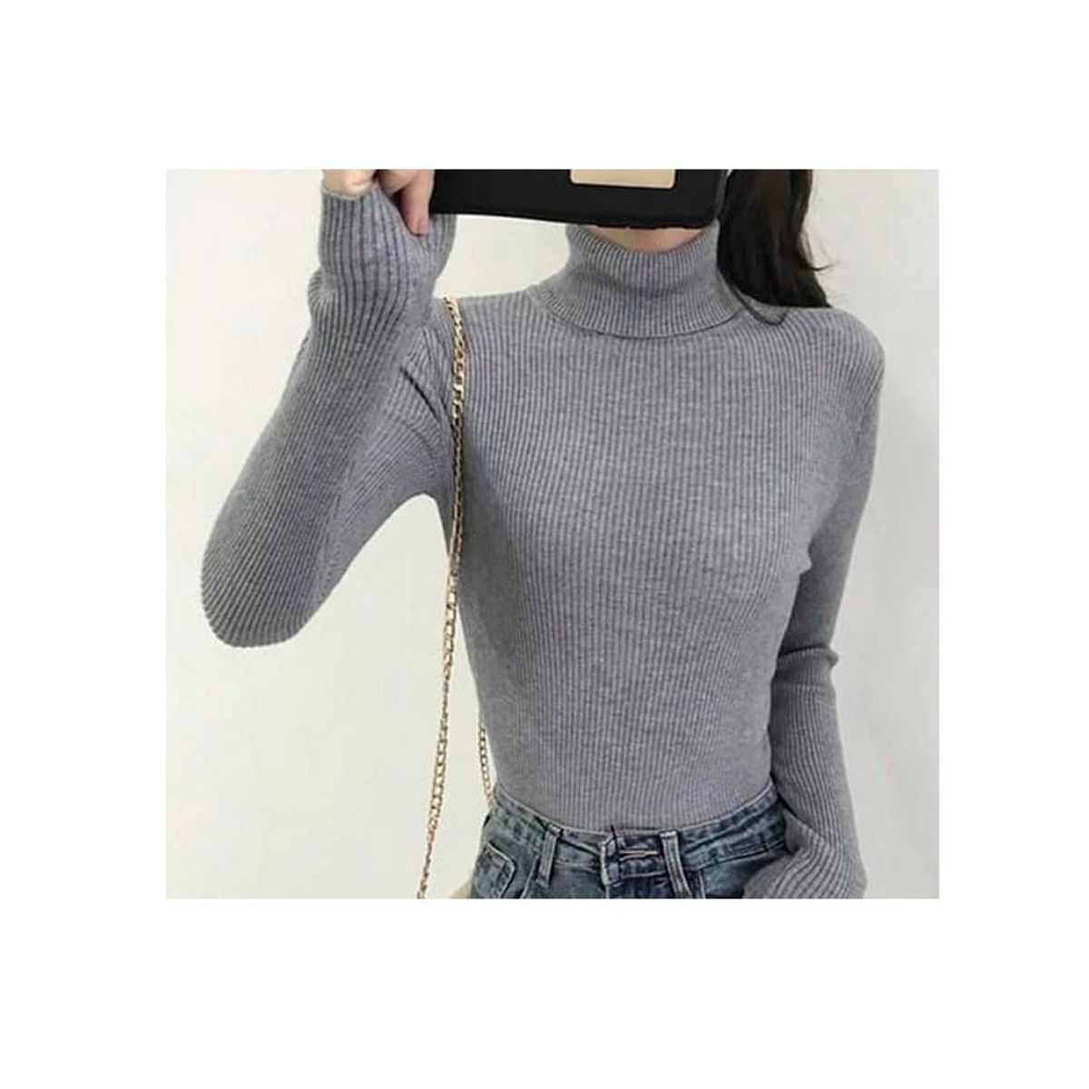 SYK - Buzo Cuello Tortuga Para Mujer Gris