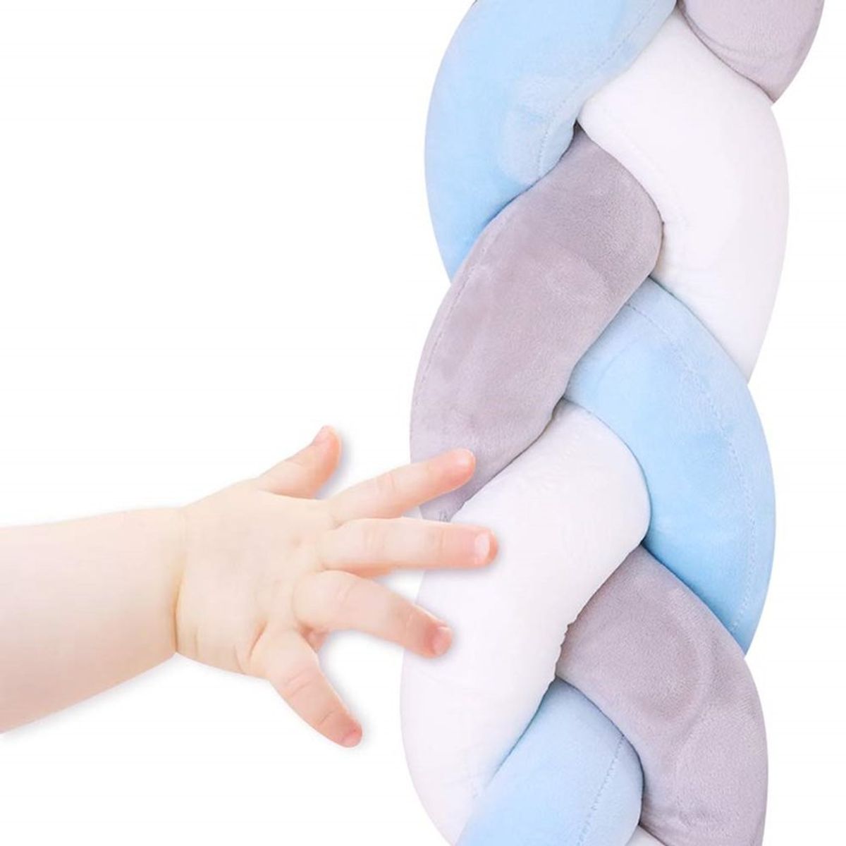 BANZAY - Cojin Protector para Cuna Trenza 2 metros - Azul x Gris
