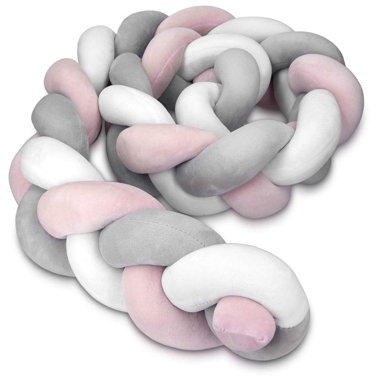 BANZAY - Cojin Protector para Cuna Trenza 2 metros - Rosa x Gris