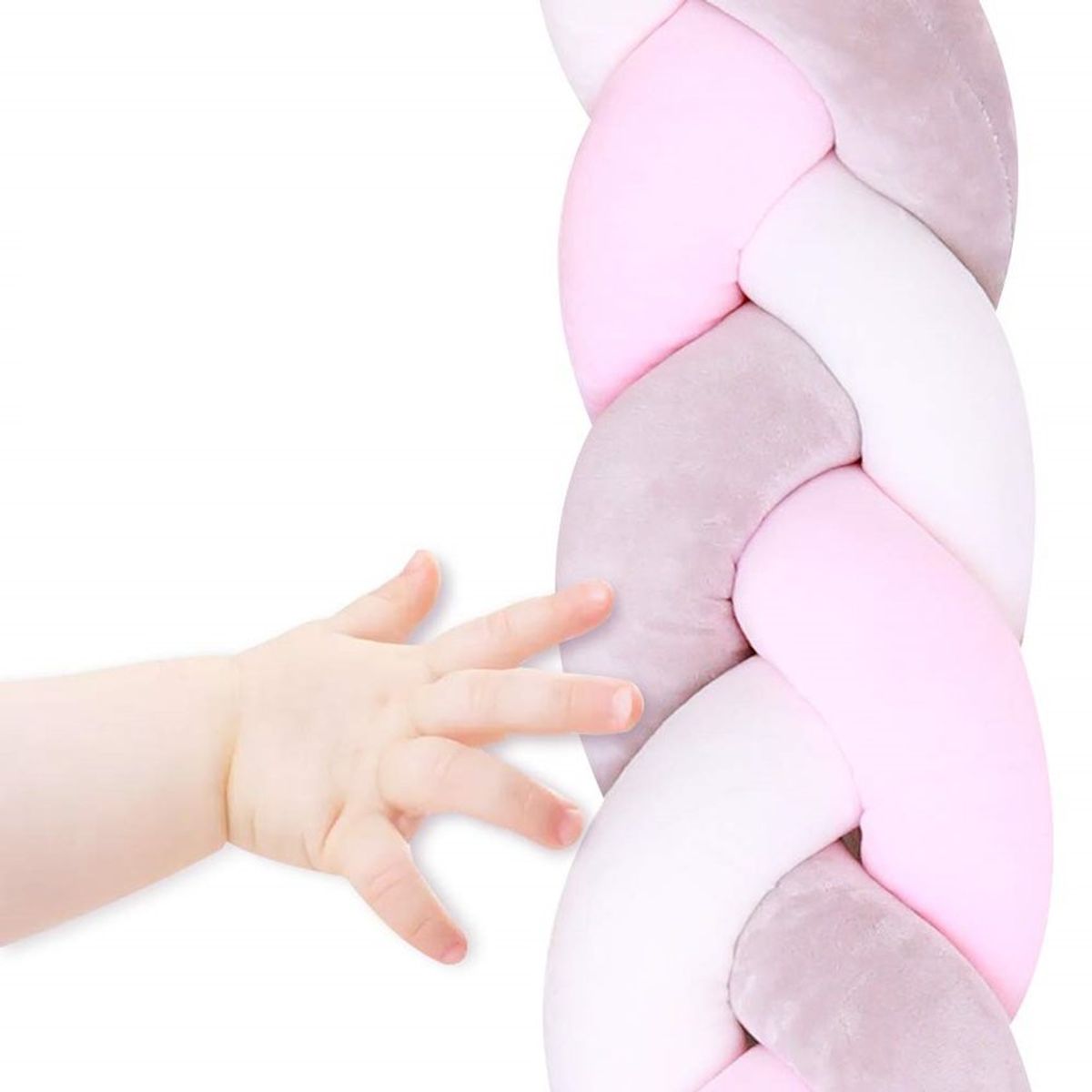BANZAY - Cojin Protector para Cuna Trenza 2 metros - Rosa x Gris
