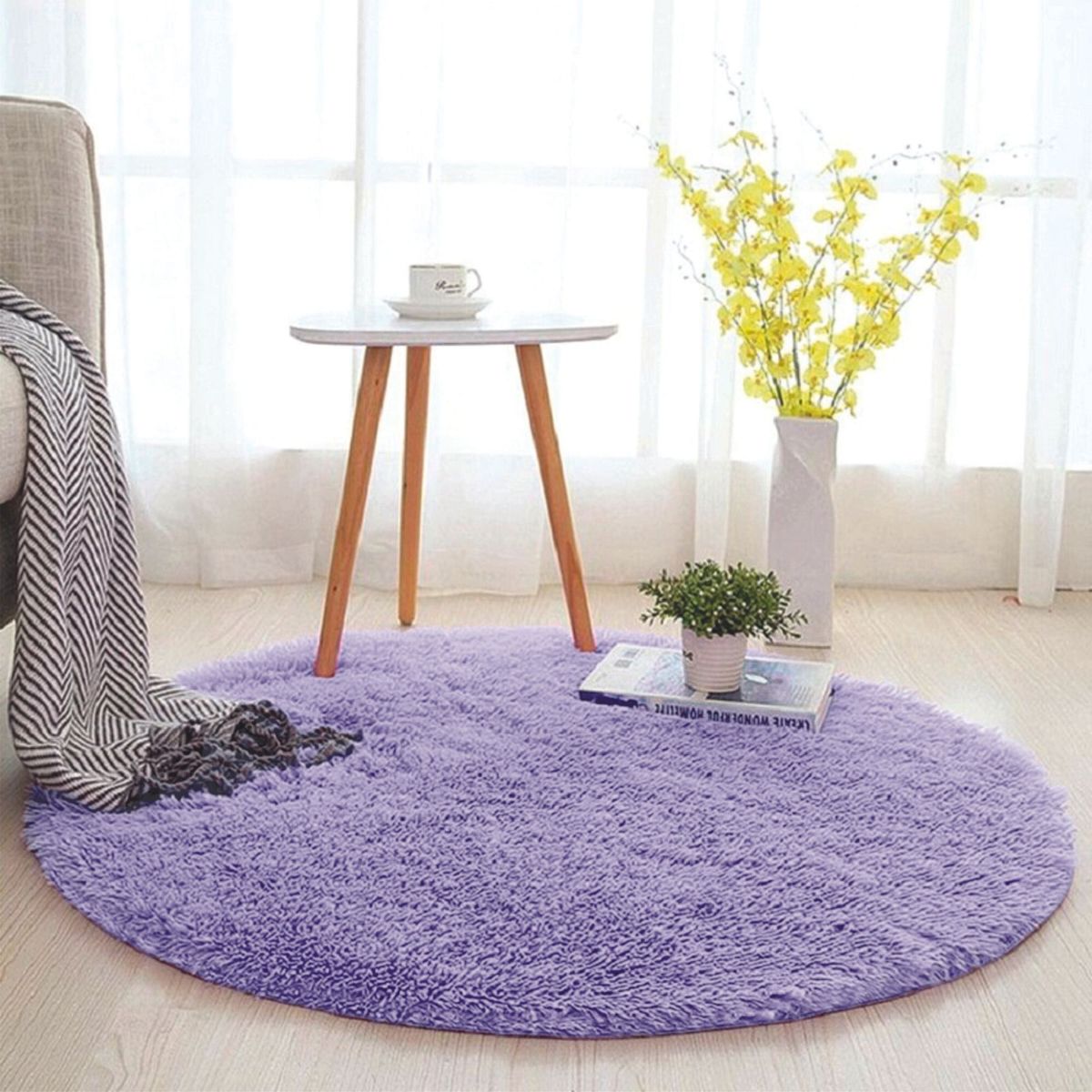 BANZAY - Tapete Peludo Redondo 80 cm- Lila