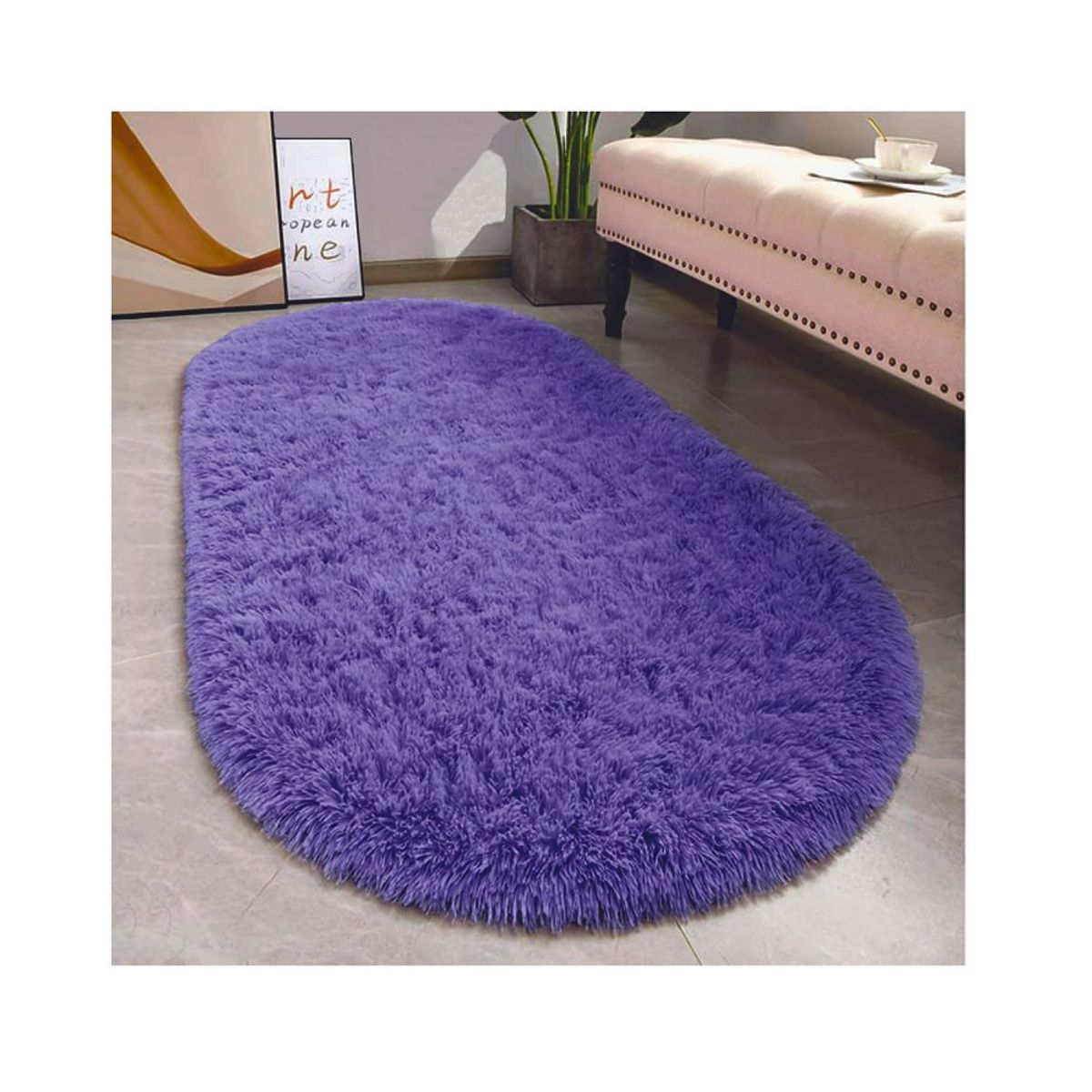 BANZAY - Tapete Pie de Cama Ovalado - Lila