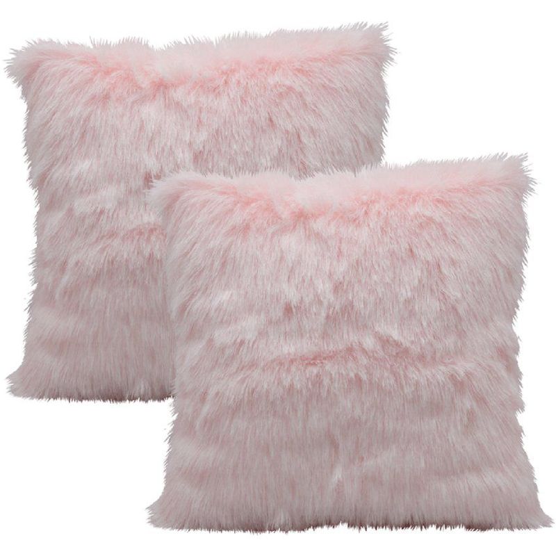 BANZAY - Kit x 2 fundas cojines peluche largo - rosa pálido