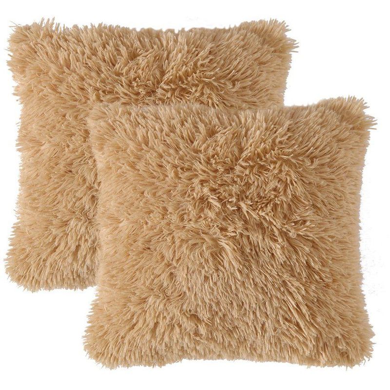 BANZAY - Kit x 2 Fundas Cojines Péludo - Camel